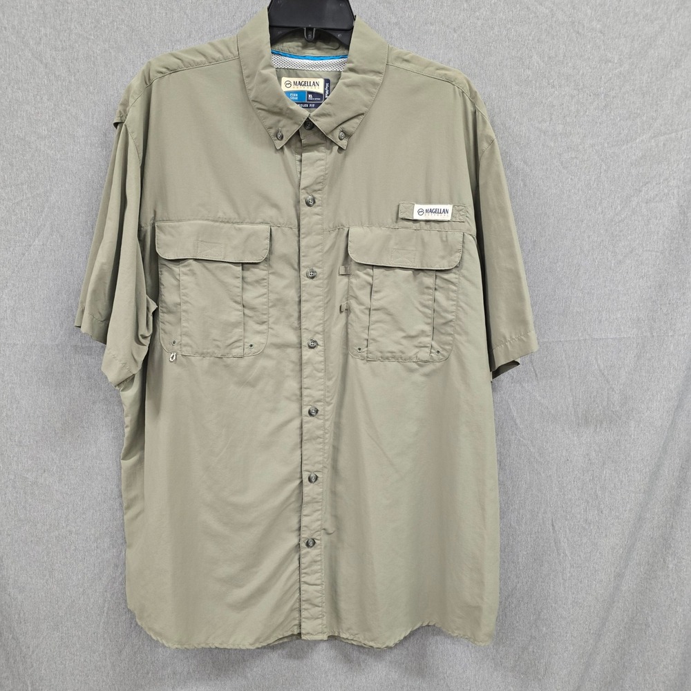 Magellan Outdoors Fish Gear Shirt Mens XL Green Short Sleeve MagWick Angler Fit